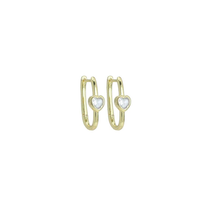 Clear Heart CZ Oval Huggie Earrings, Sku#LX676