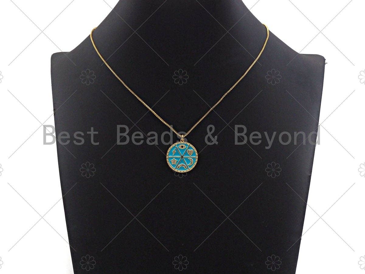 Pave CZ Turquoise Enamel Moon Star Heart Eye Rainbow Pendant, Enamel Pendant jewelry Findings, 22x24mm,sku#Z1237