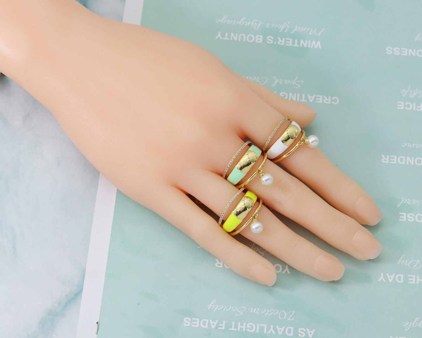 CZ Enamel Pearl Band Ring, Sku#O98