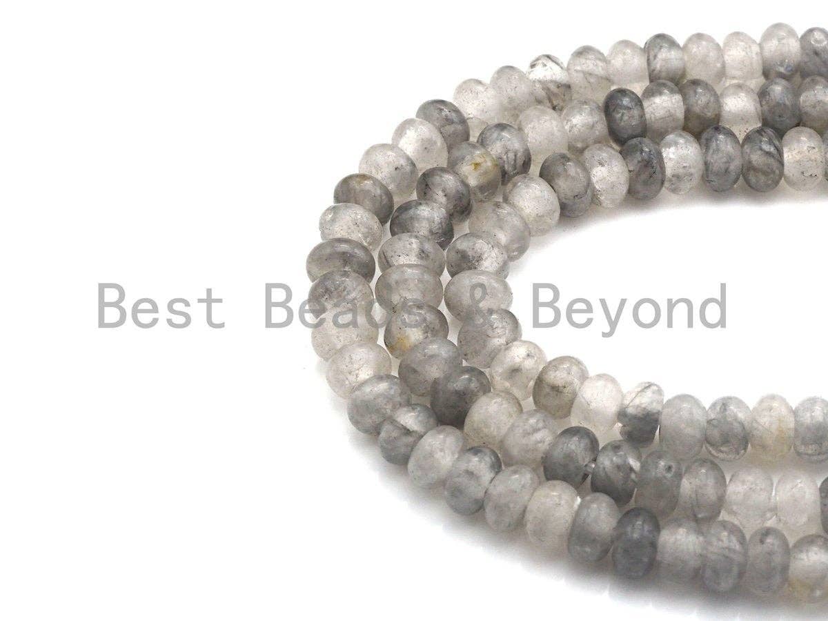 2mm Large Hole Natural Cloudy Quartz Beads, Rondelle Smooth 6x10mm/5x8mm, 8" Long Strands, sku#U701