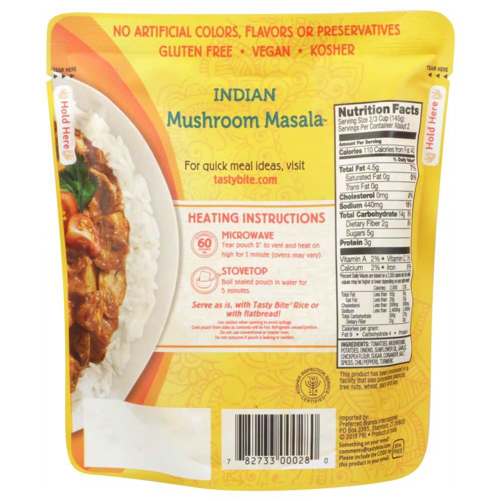 TASTY BITE: Mushroom Masala Entree, 10 oz