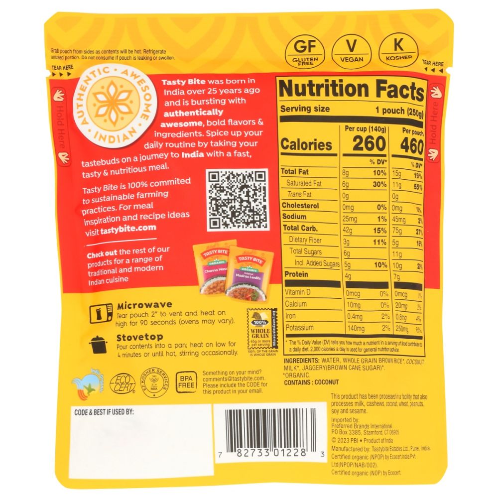 TASTY BITE: Coconut Rice, 8.8 oz