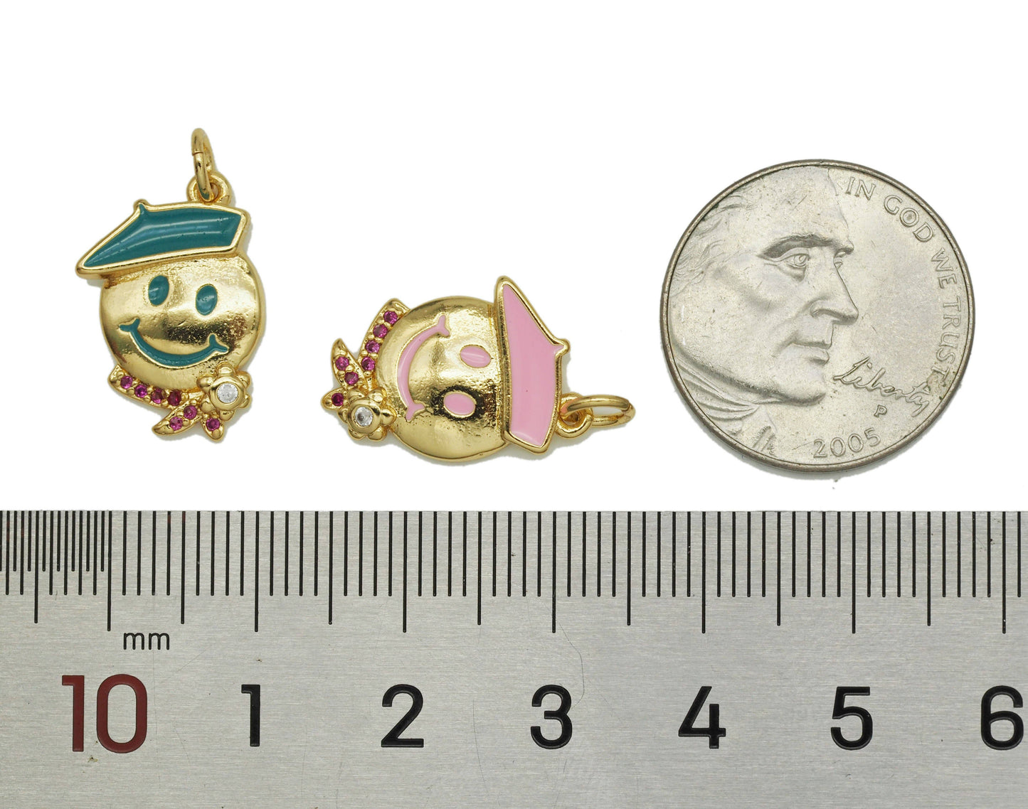 Enamel Smiley Face Charm, Sku#JD27