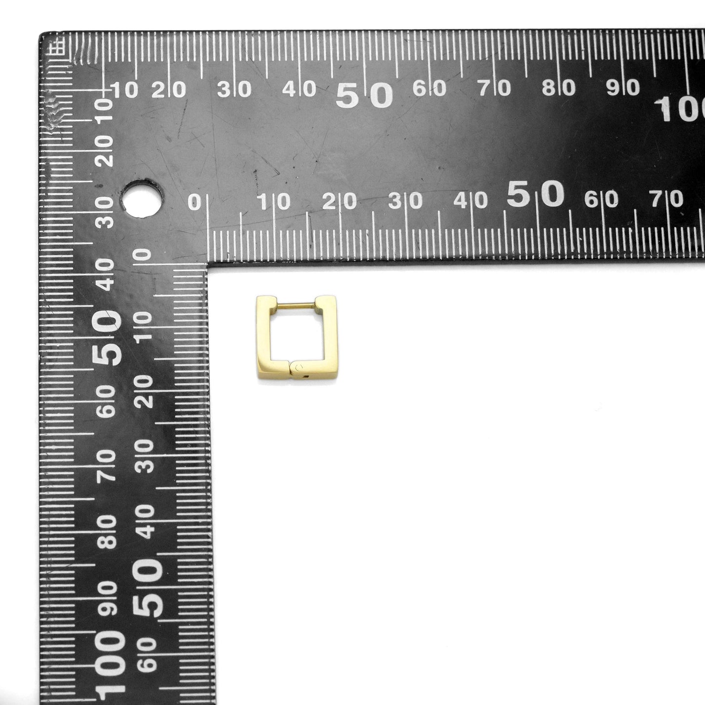 Gold Square Geometry Huggie Earrings, Sku#A256