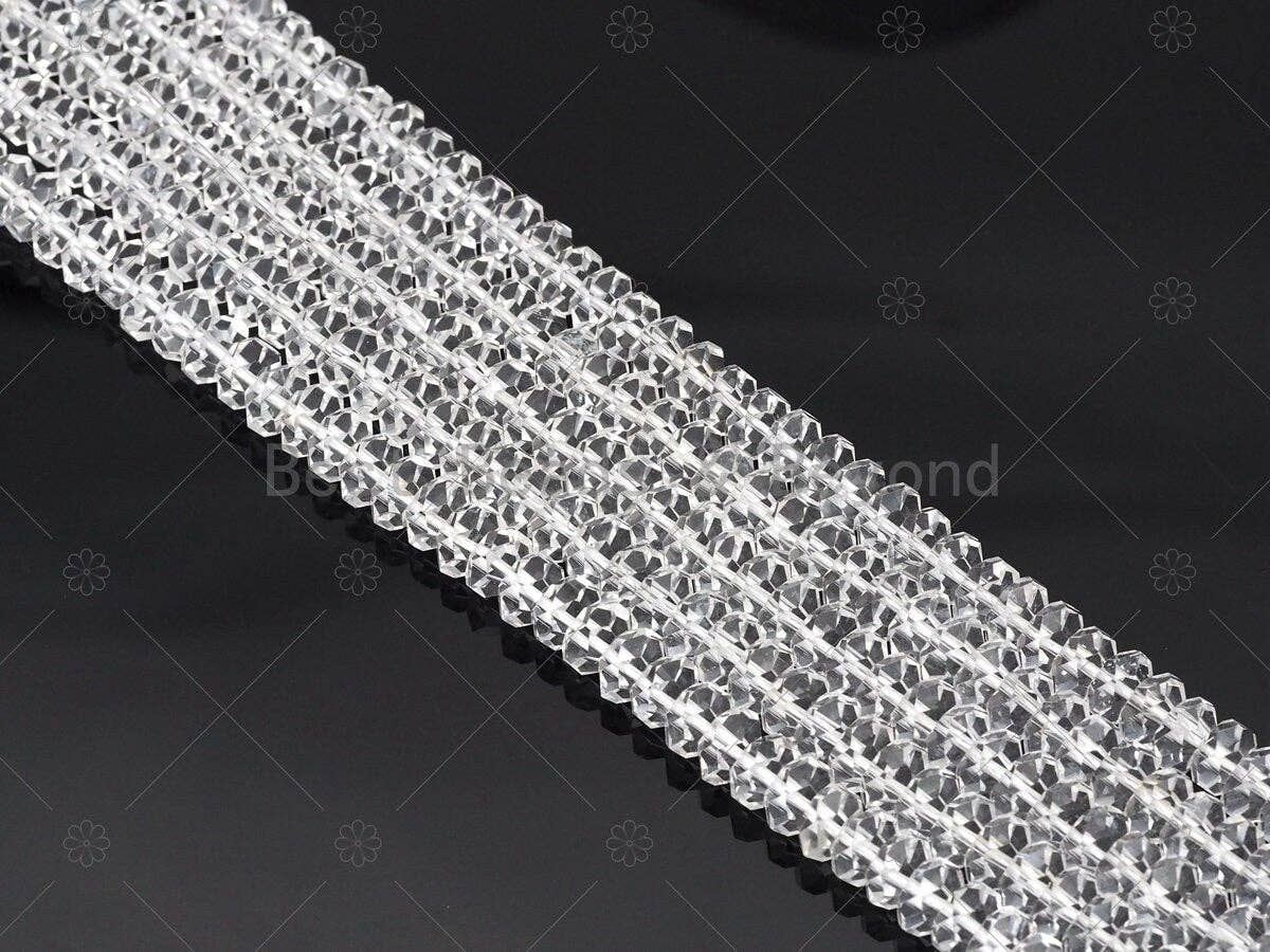 High Quality Genuine Clear Quartz Rondelle Special Cut Beads, 3x6mm/4x7mm Rondelle Faceted Quartz, 15.5'' Full Strand, Sku#U1176