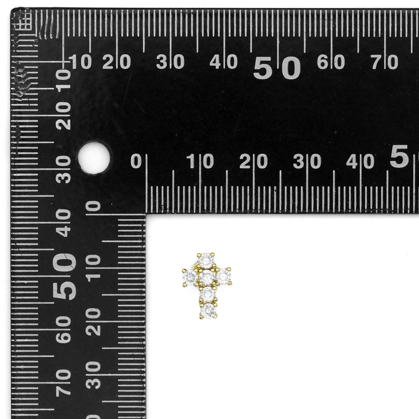 Gold CZ Cross Shape Stud Earrings, Sku#B365