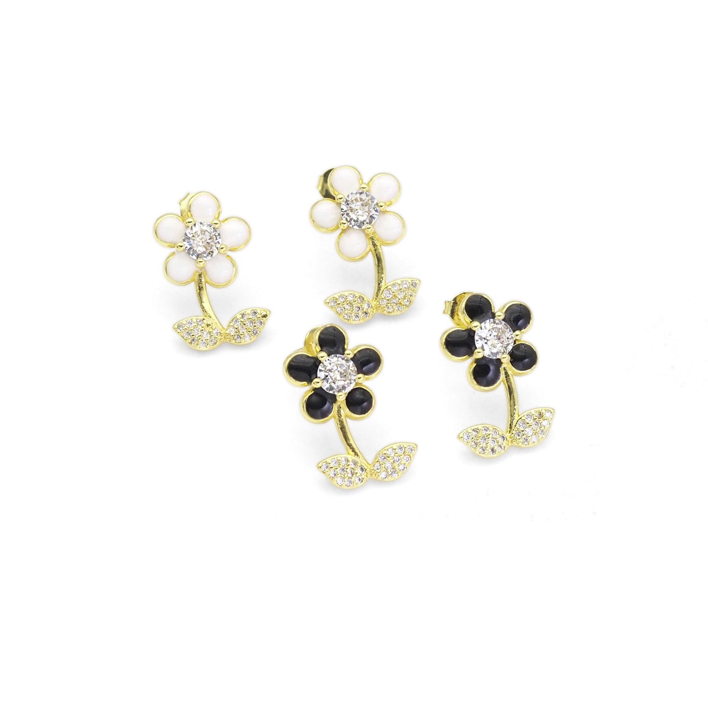 Colorful Enamel CZ Gold Flower Stud Earrings, Sku#LK839