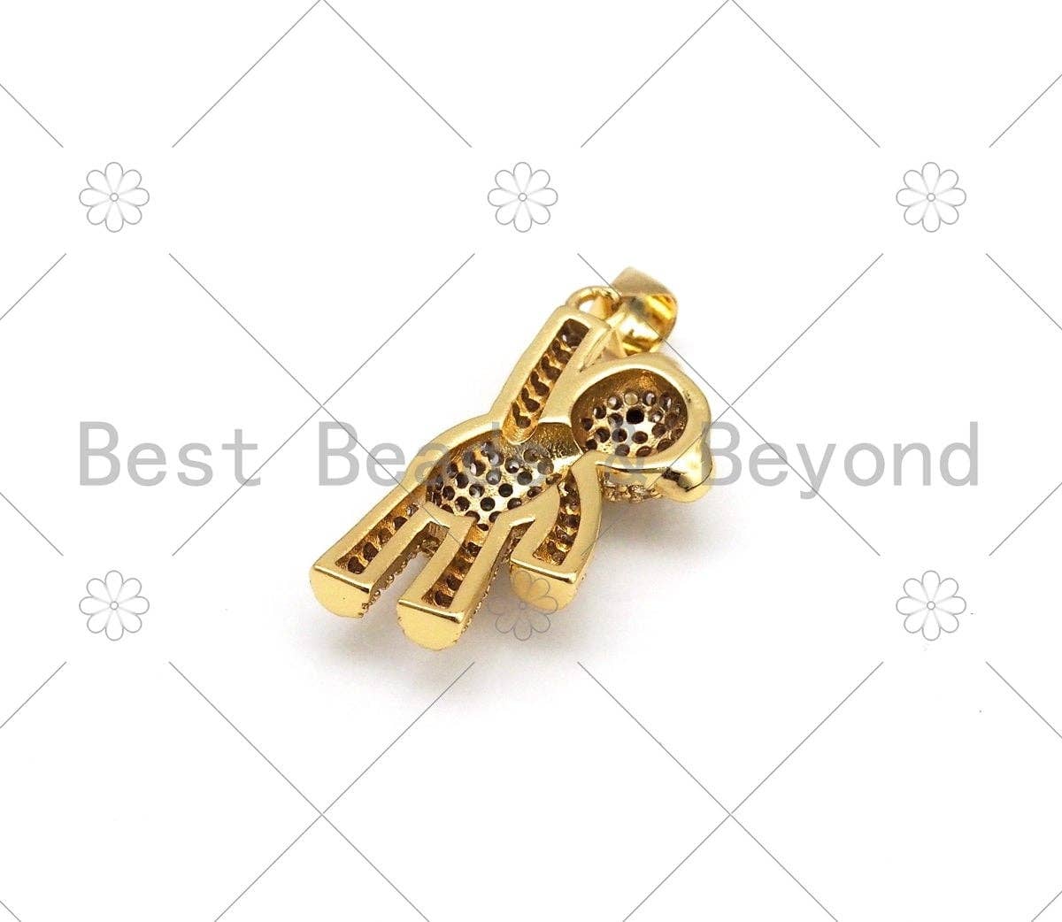 CZ Micro Pave 3D Teddy Bear Shape Pendant, 18K Gold Filled Teddy Bear Charm, Necklace Bracelet Charm Pendant,13x26mm,Sku#LK425
