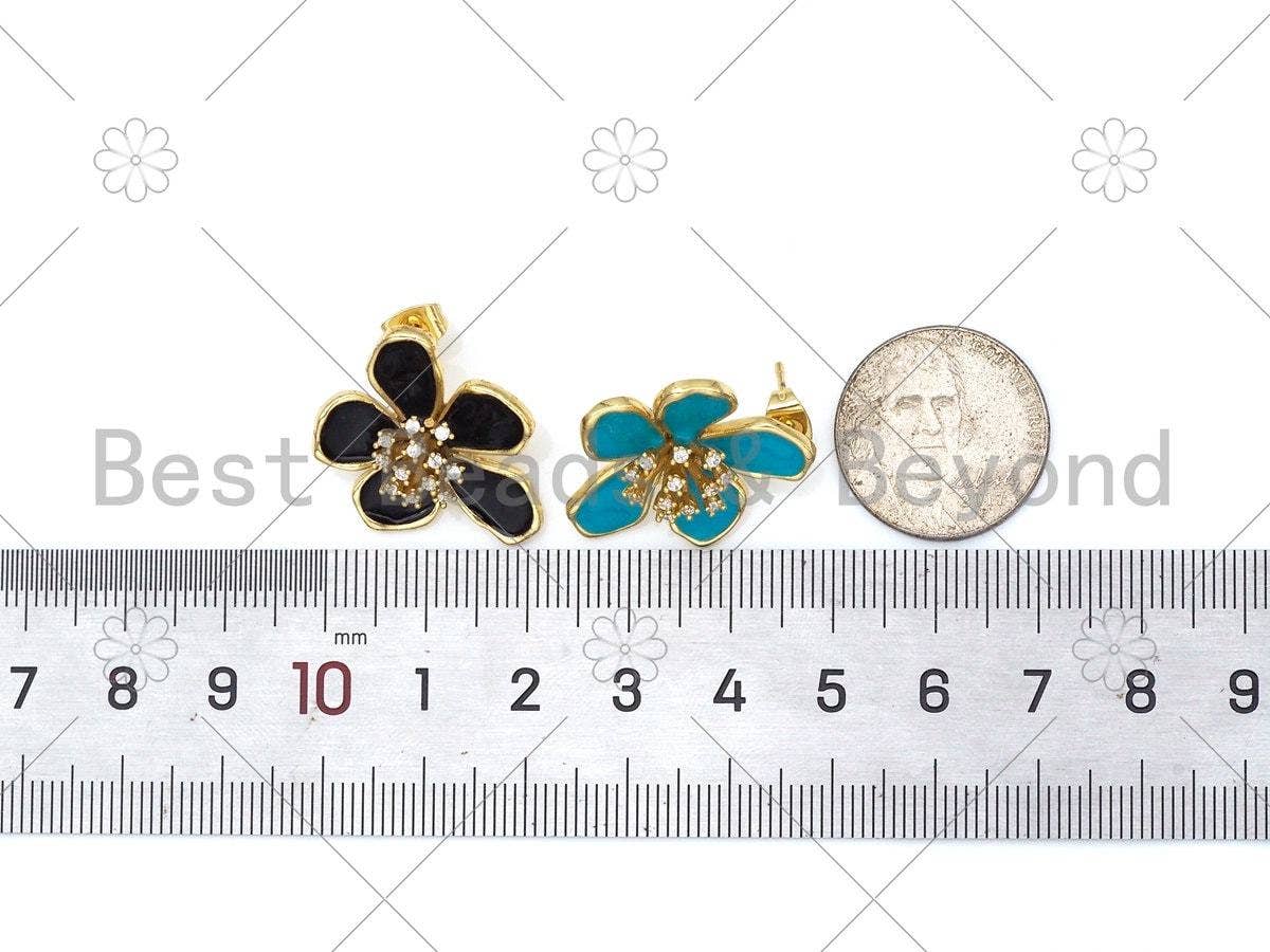 CZ Colorful Lilac Flower Enamel Earrings, Sku#J323