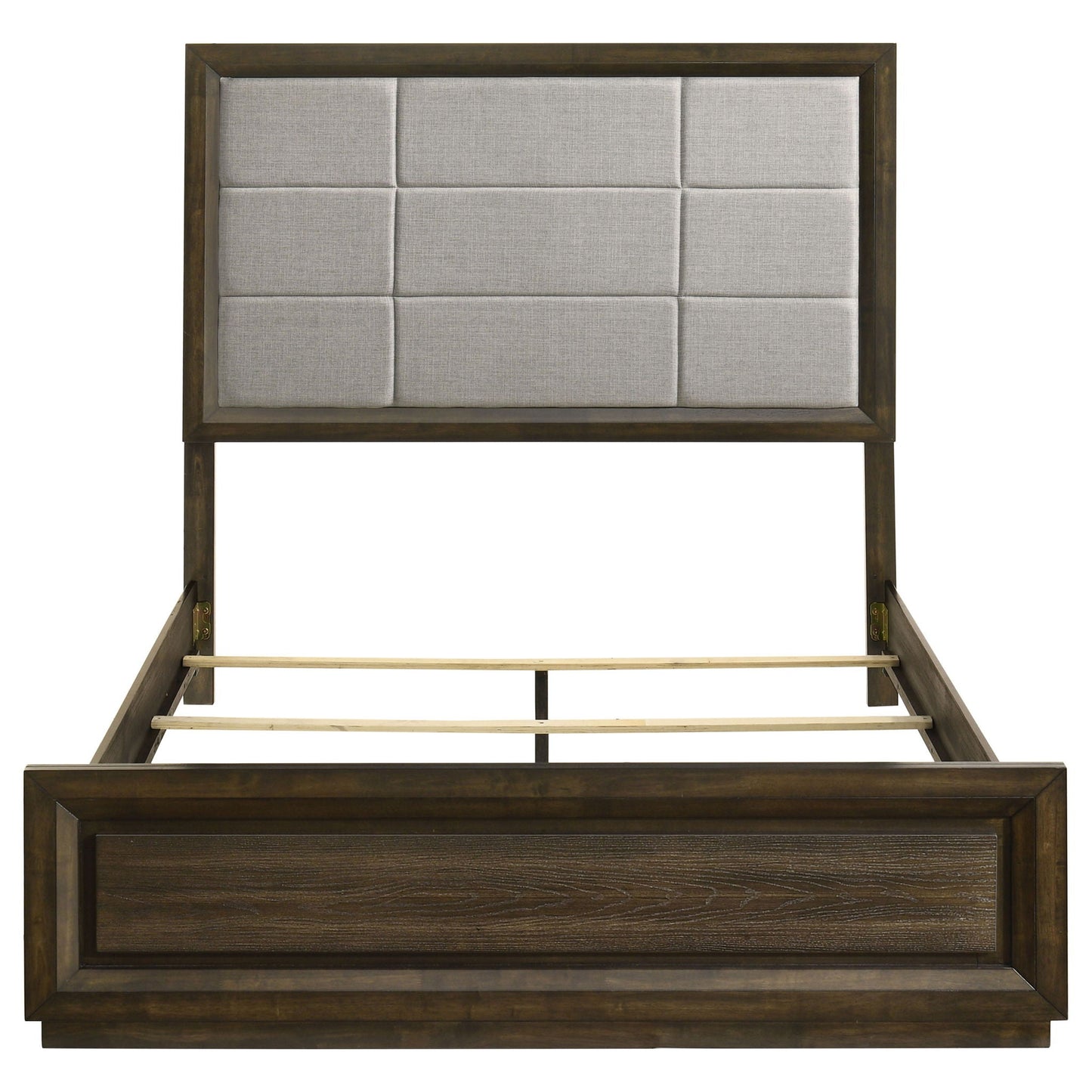 Atlas 64-inch Queen Upholstered Panel Bed Grey and Dark Oak
