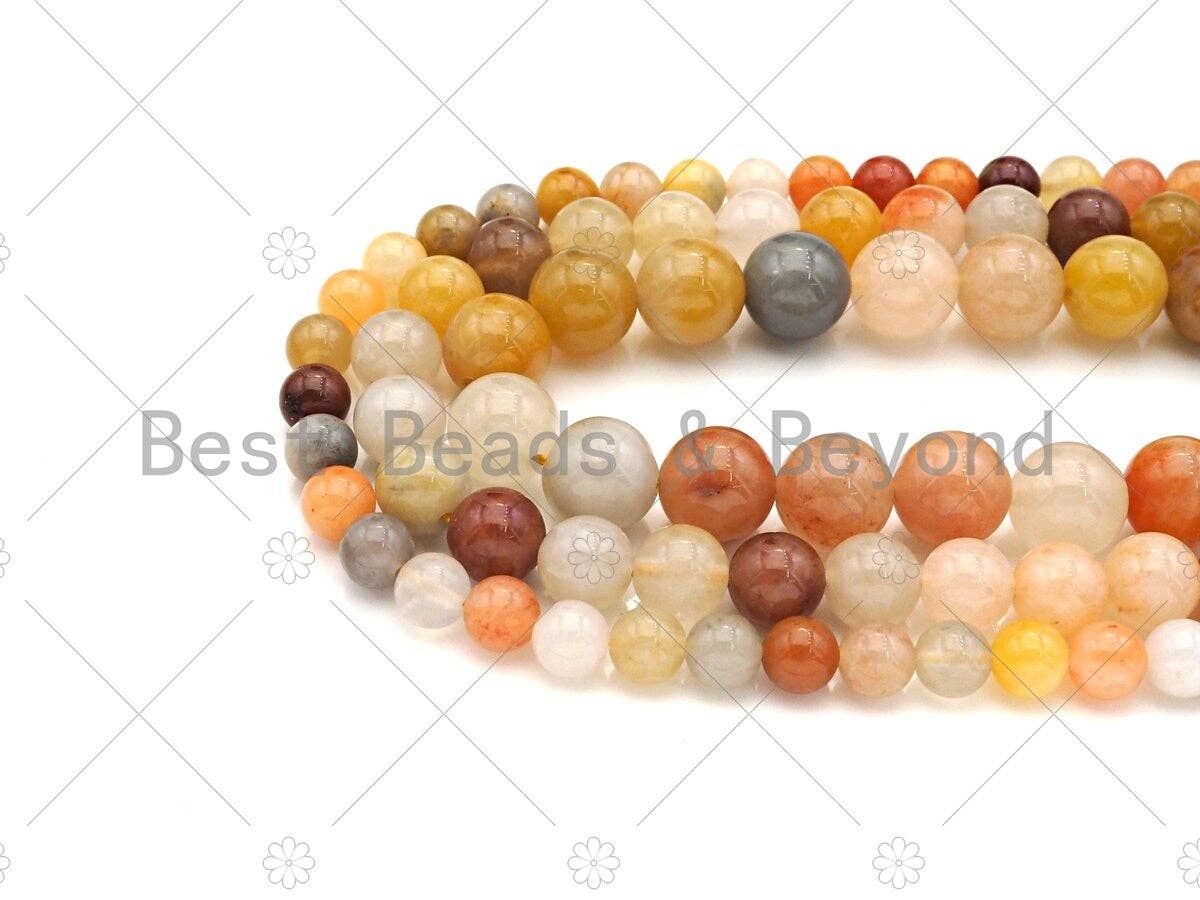 Quality Genuine Rutilated Jade Smooth Round Beads, 6mm/8mm/10mm/12mm Red Gold Gray Jade Beads, 15.5'' Full Strand, SKU#U1160