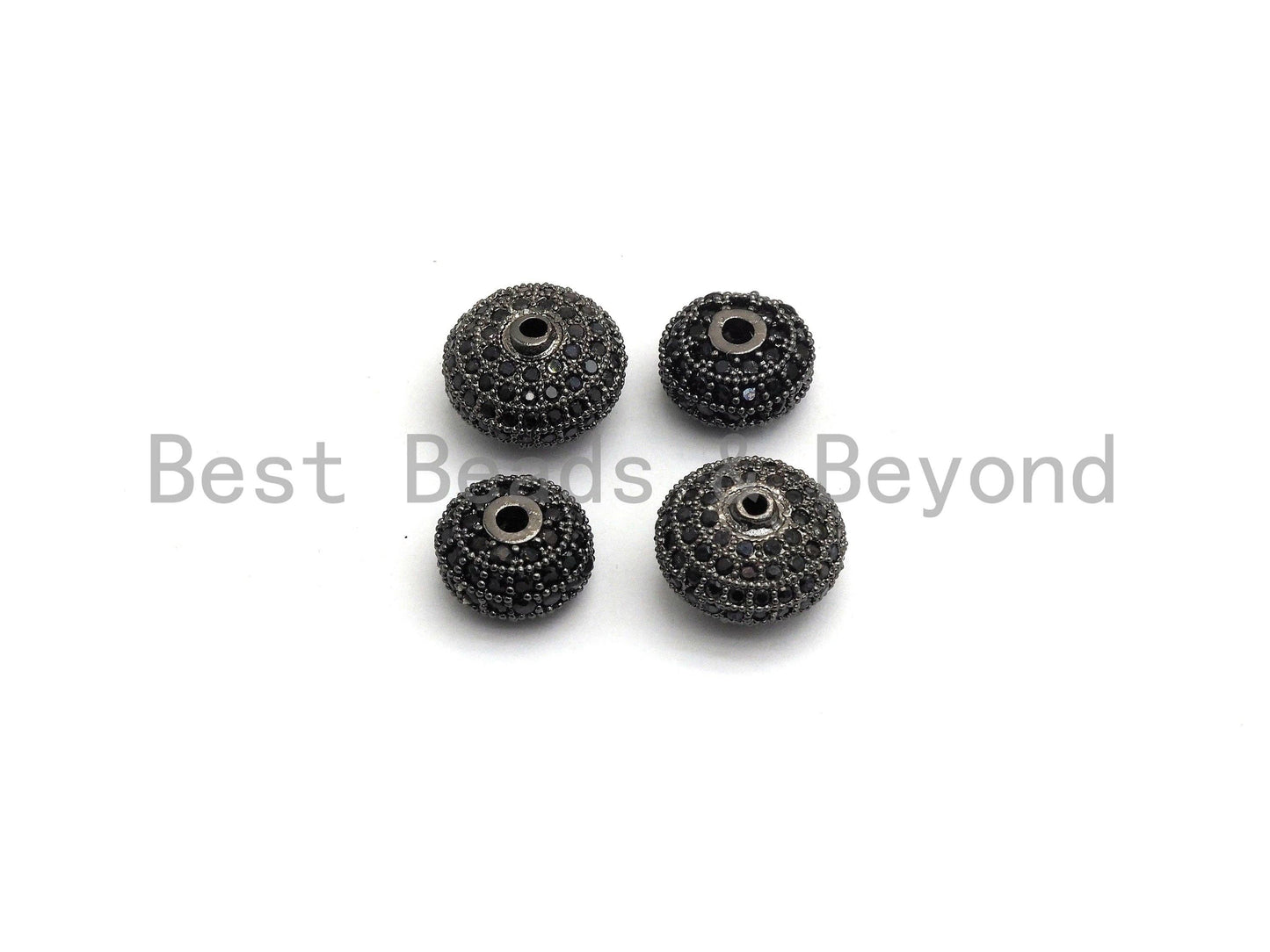 Black CZ Pave On Black Micro Pave Roundel Spacer Beads with Black Crystal for Bracelet, Spacer Beads,8x12/6x10mm, sku#G415