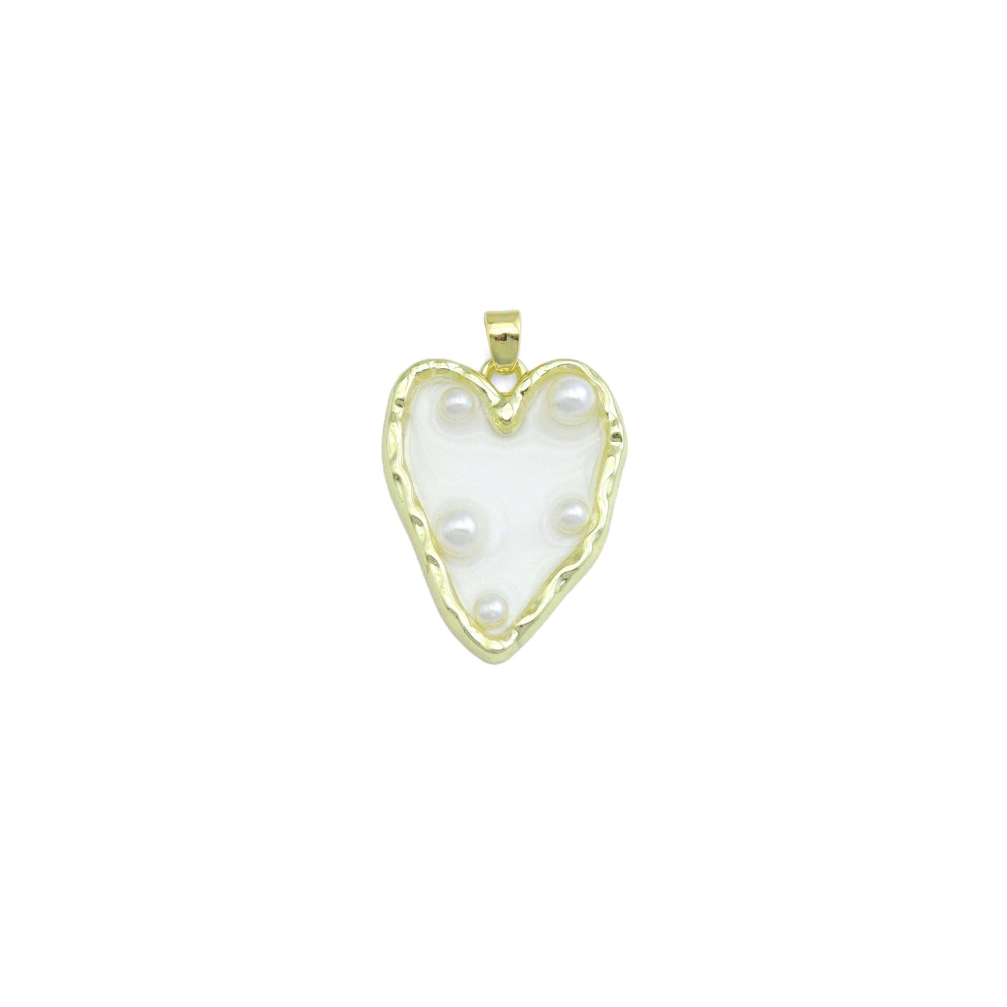 Hammered Edge Acrylic Heart with Pearl Charm , Sku#JL202