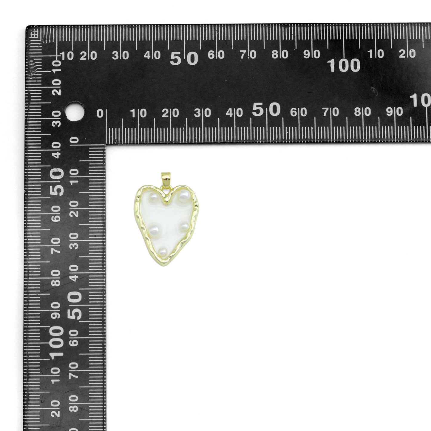 Hammered Edge Acrylic Heart with Pearl Charm , Sku#JL202