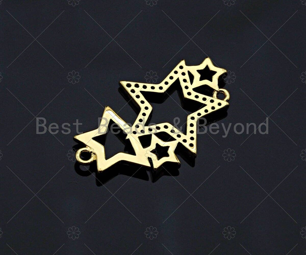 Colorful CZ Micro Pave Star Charm/Pendant, Bracelet Charm ,Star Pave Pendant, Multi Stars Connector,Gold plated Star ,18x30mm, Sku#LK112