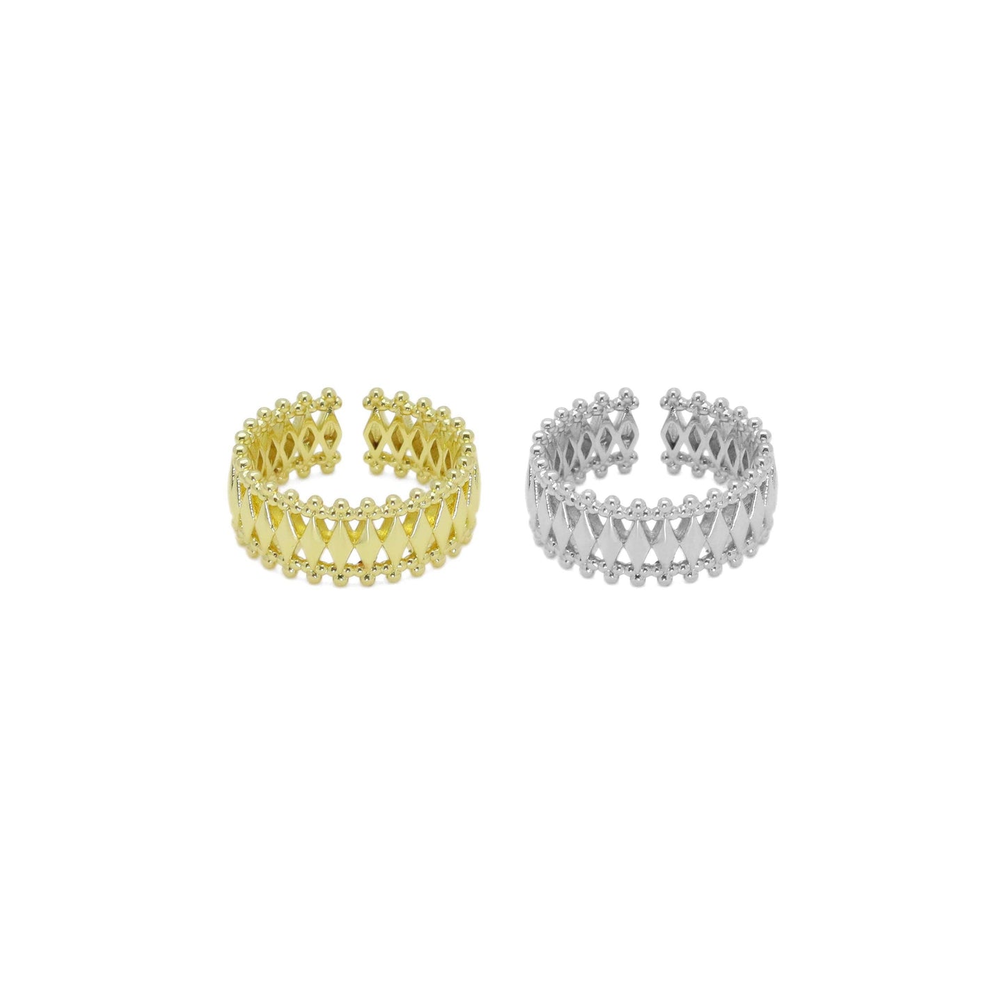 Gold Silver Rhombus Diamond Band Ring, Sku#A158