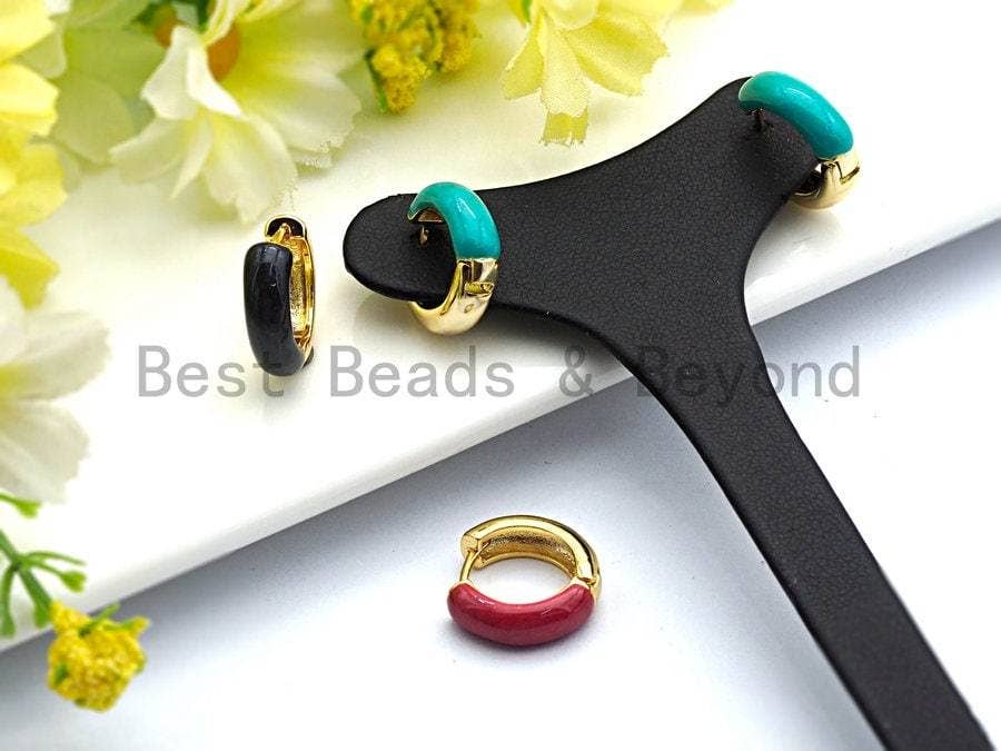 Enamel Gold Hoop Earrings, Sku#J88