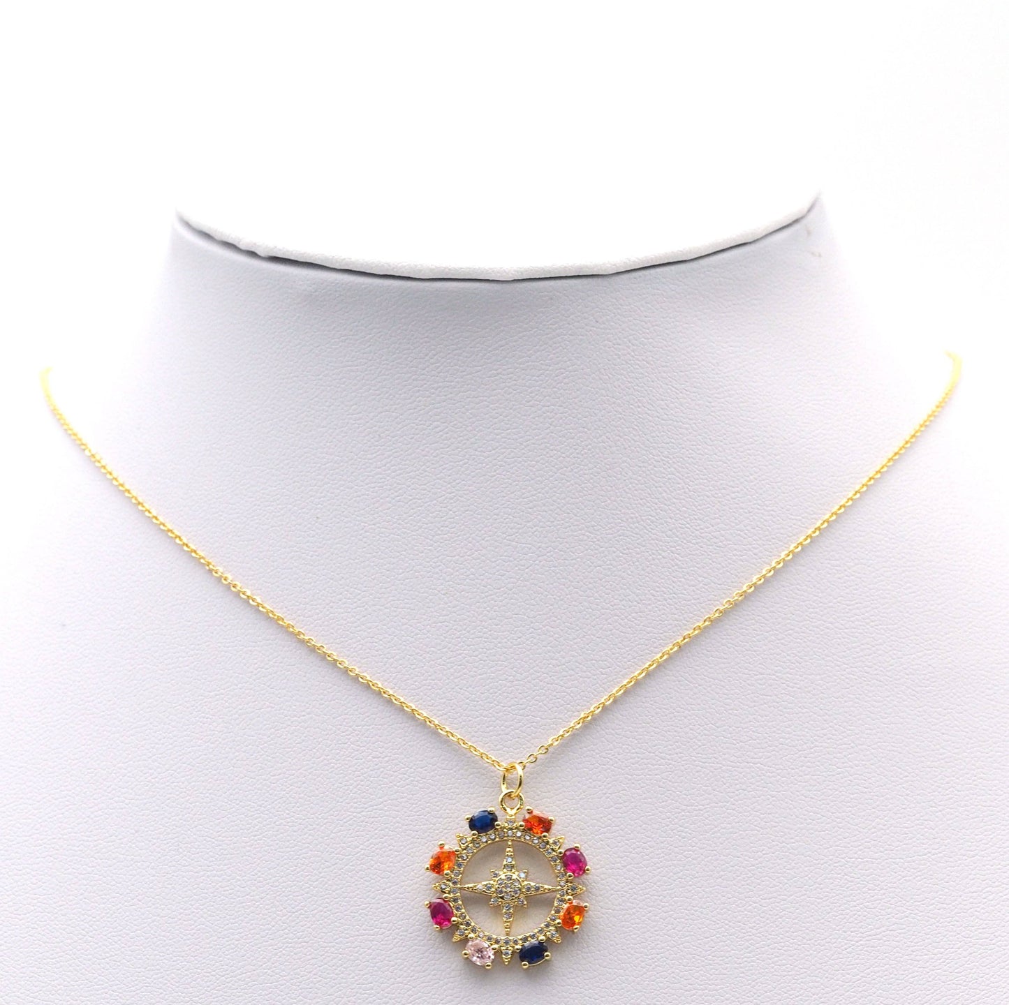 Colorful Stone Gold North Star Round Charm, Sku#LX115