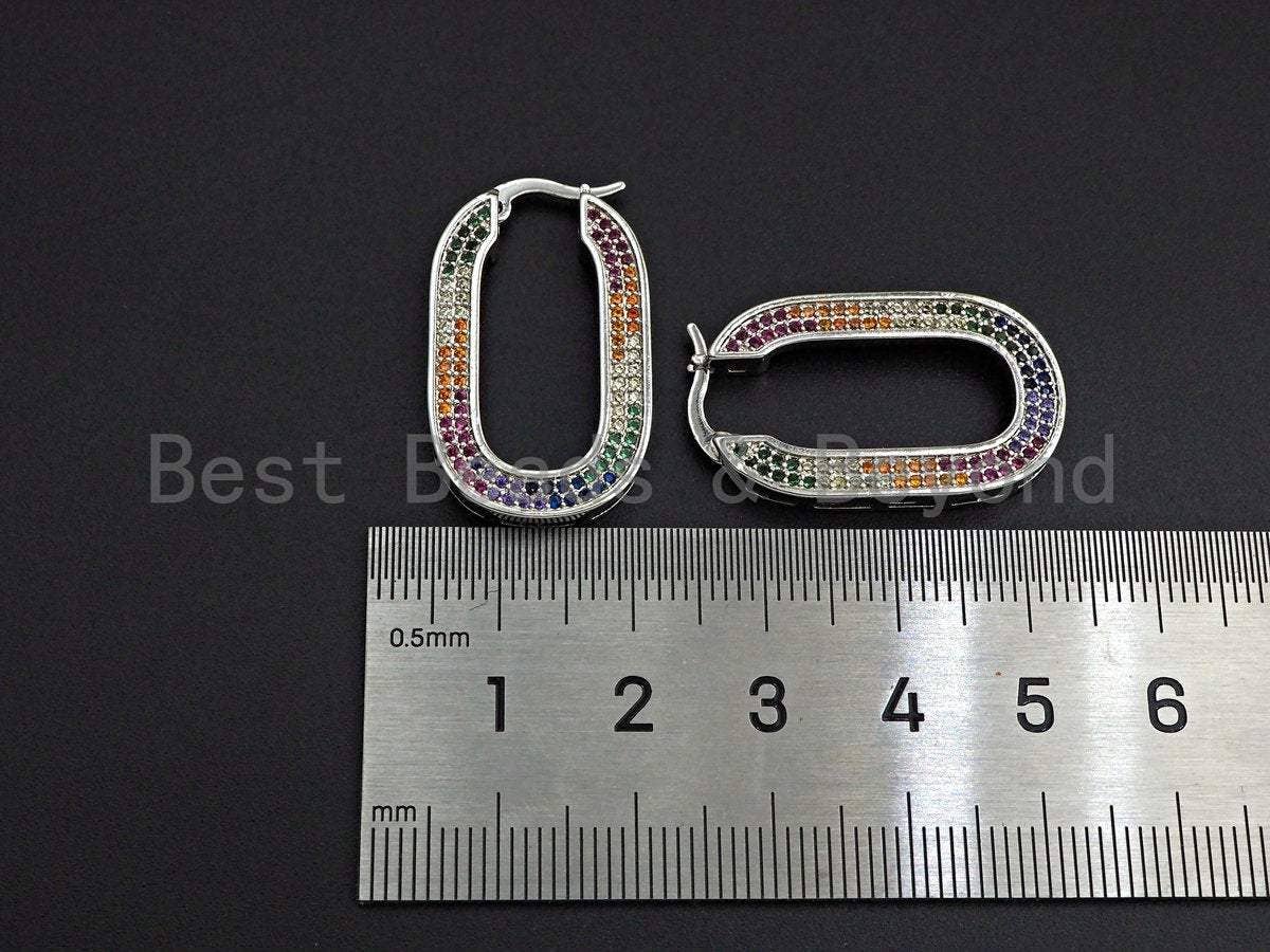 Colorful CZ Huggies Oval Shape Loop Earrings,  Sku#J248