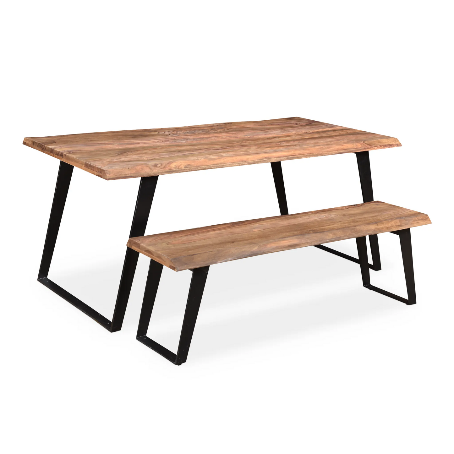 Timbergirl Sheesham Wood Live Edge Bench with black iron legs