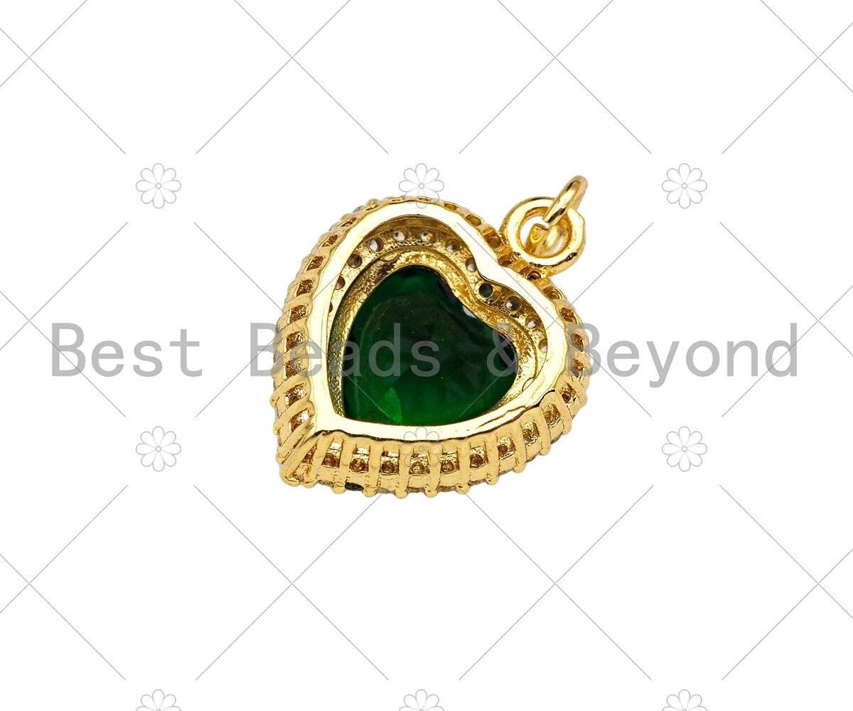 Gold Filled Big Colorful CZ Micro Pave Heart Shape Pendant, 18K Gold Filled Heart Charm, Necklace Bracelet Charm Pendant,15x19mm,Sku#LK334