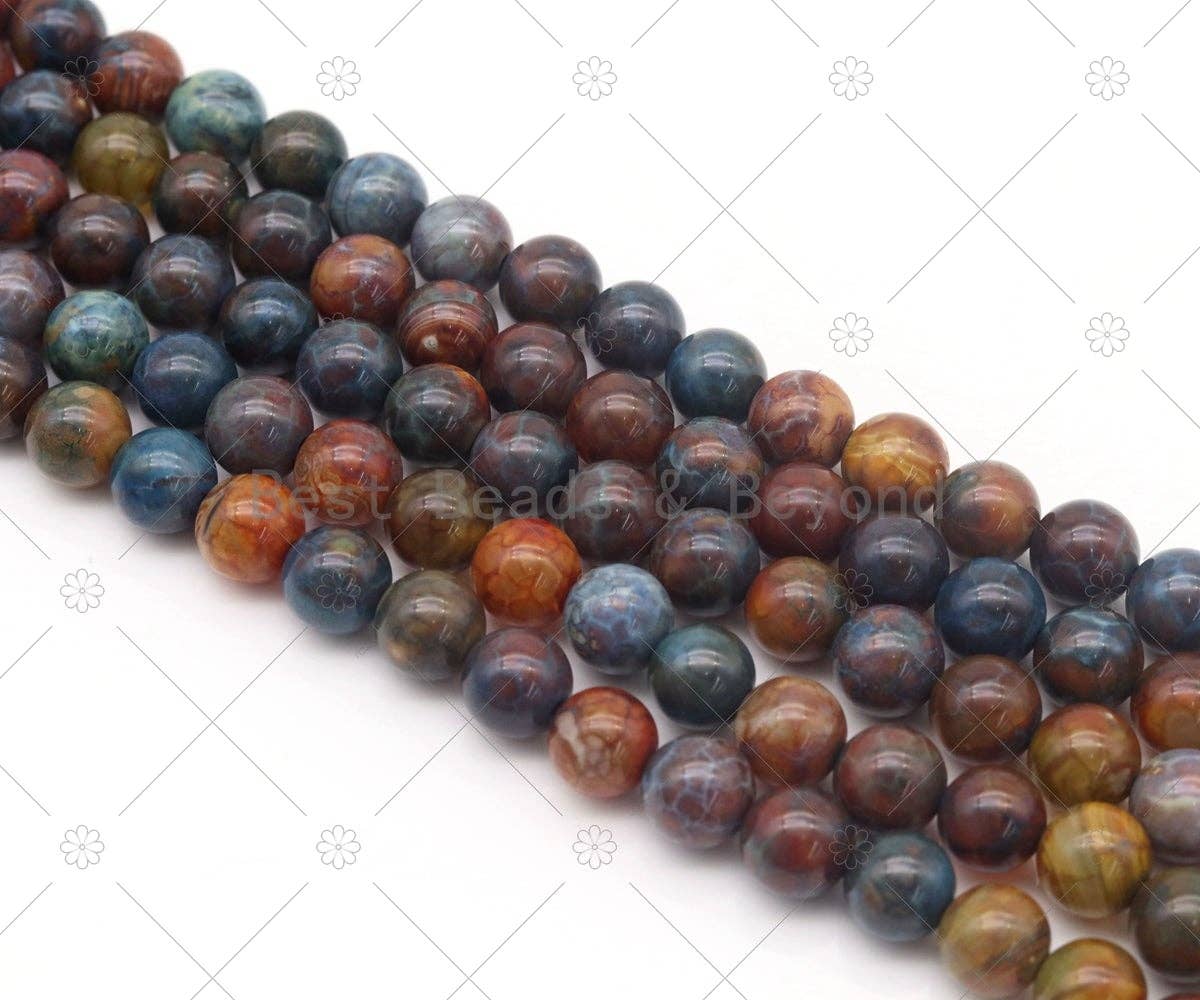 Blue Orange Tibetan Agate10mm Round Smooth Beads, Sku#U1185C