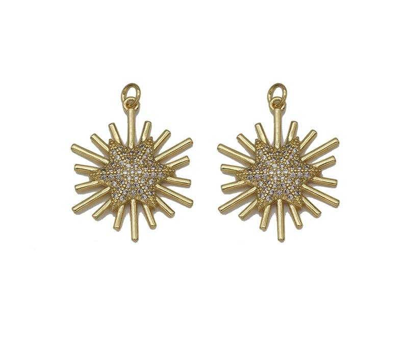 Gold CZ Shiny Star Light Beam Charm, Sku#LK713