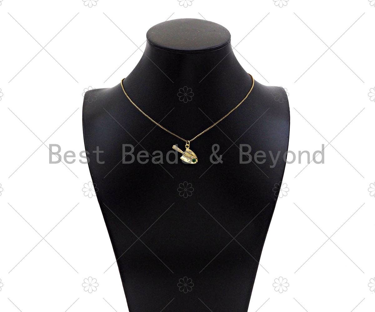 Gold Filled CZ Micro Pave Shovel Shape Pendant, 18K Gold Filled Shovel Charm, Necklace Bracelet Charm Pendant,14x24mm,Sku#LK354