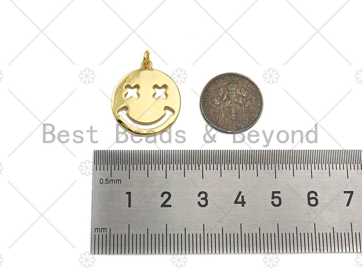 18K Hollow Out Smiley Face Pendant/Charm,Gold Silver Medallion Charm, Necklace Bracelet Charm Pendant,19x22mm, Sku#LK248