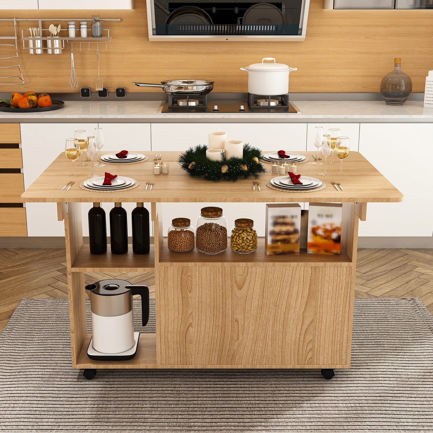 Multi-Functional Folding Table with Storage Shelves and Wheels