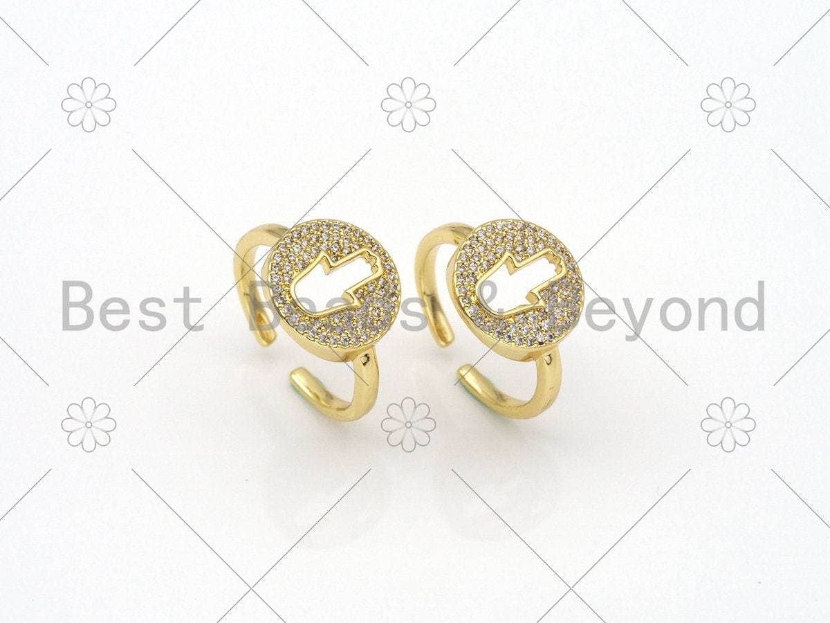 CZ Hamsa Hand On Coin Shape Adjustable Ring, Sku#X217
