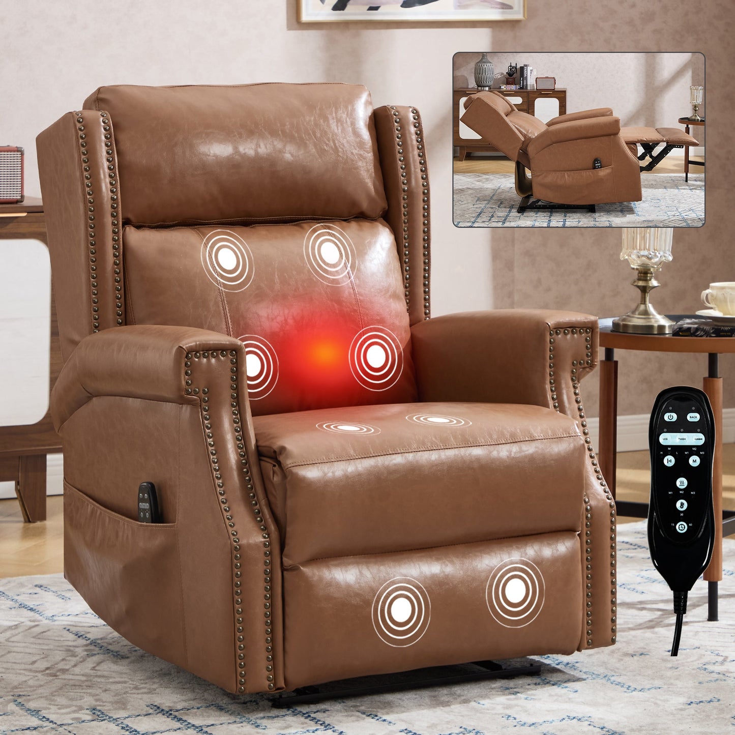Camel Manual Recliner Chair in Faux Leather