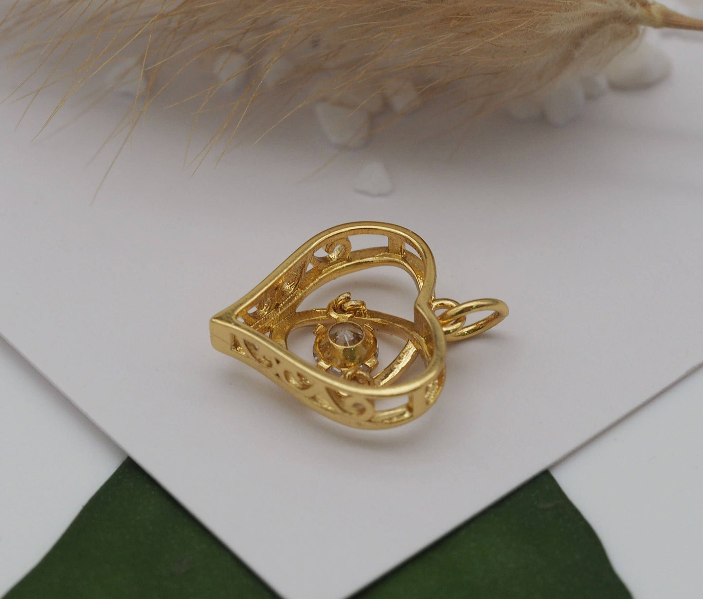 Big CZ Heart Charm, Sku#Y679