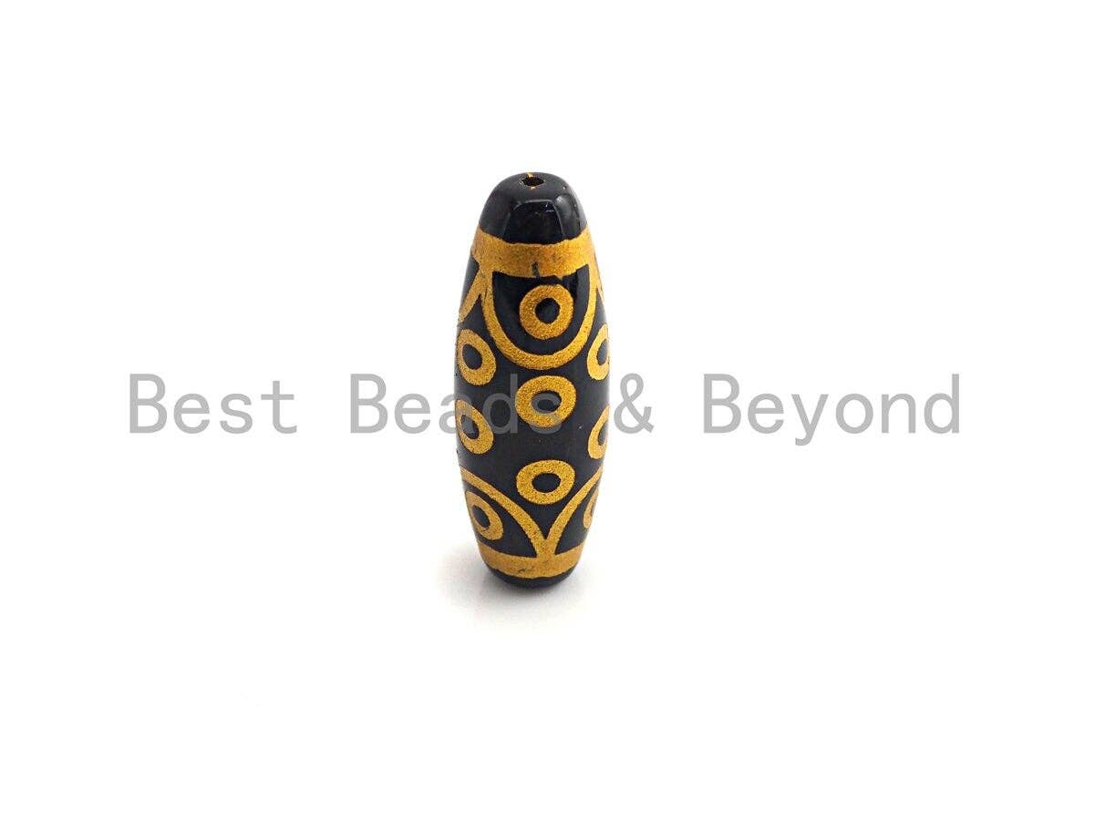 Natural Tibetan Agate Long Oval Shape Beads, Black Gold Dzi beads, Barrel Agate Beads, 10x30mm, sku#U587