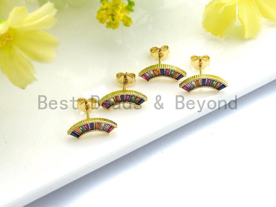 CZ Rainbow Shaped Stud Earrings, Sku#J103