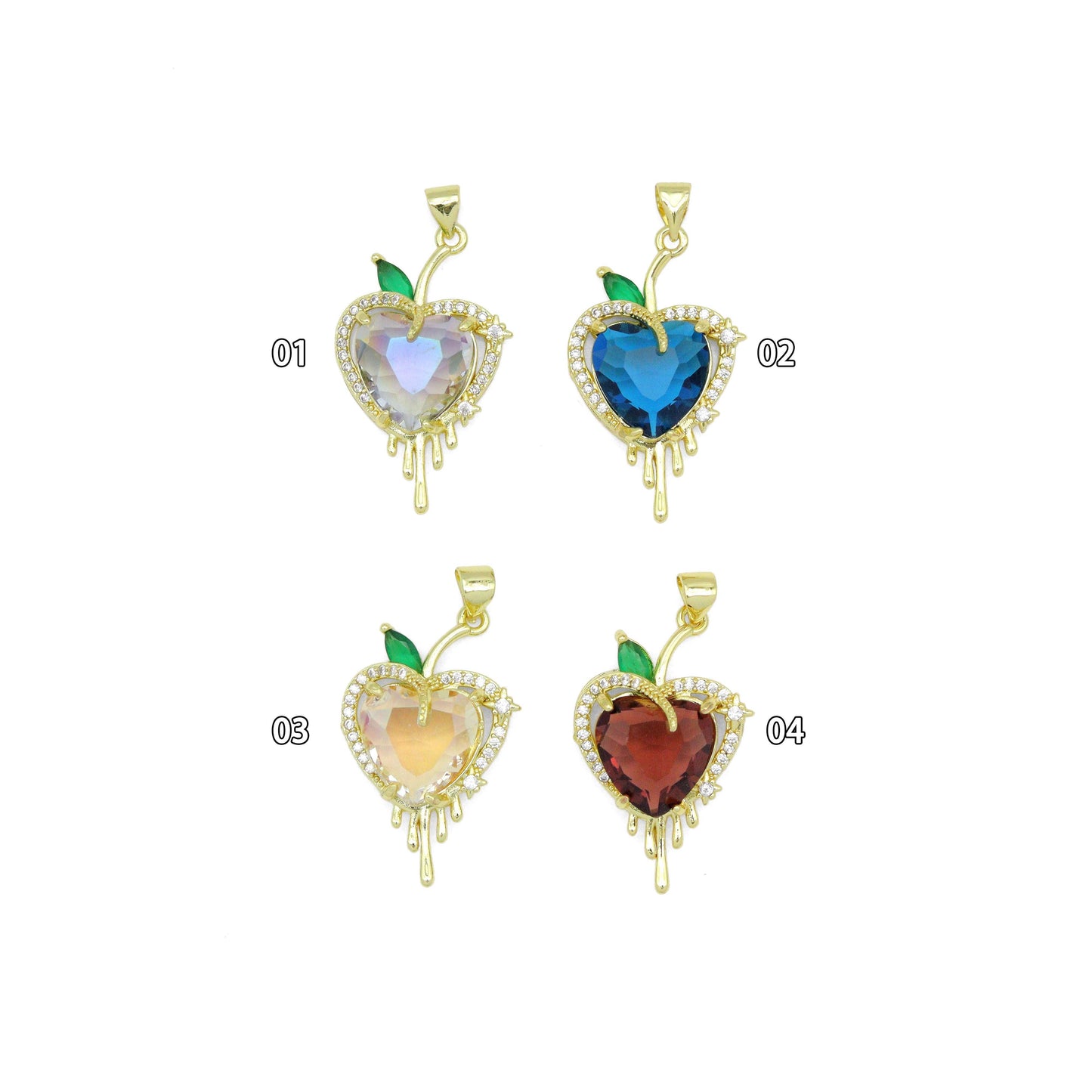 Big Crystal Dripping Heart Charm Pendant, Sku#LK1078