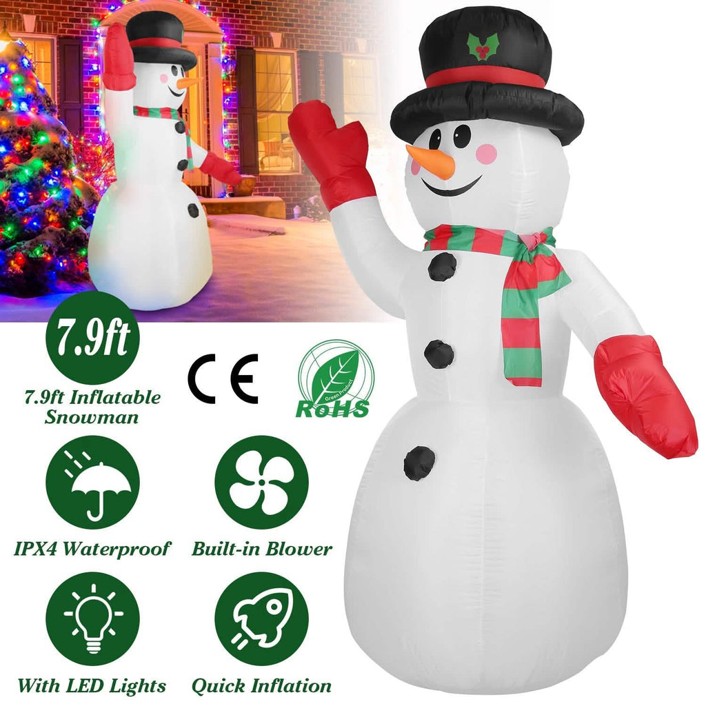 7.9フィート クリスマス用巨大インフレータブル雪だるま LEDライト付き 帽子とマフラー付き