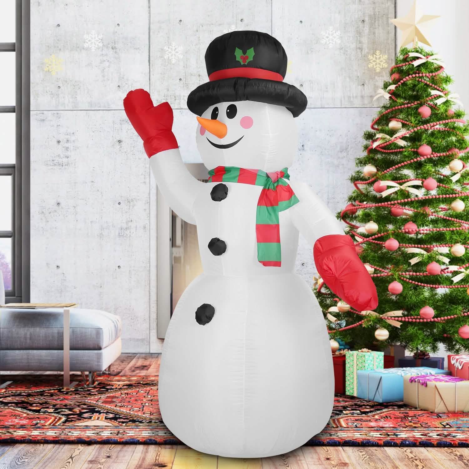 7.9フィート クリスマス用巨大インフレータブル雪だるま LEDライト付き 帽子とマフラー付き