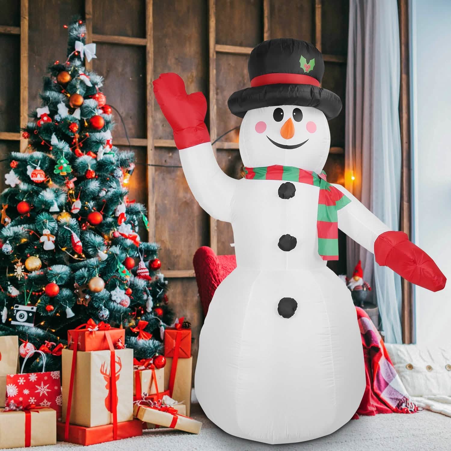 7.9フィート クリスマス用巨大インフレータブル雪だるま LEDライト付き 帽子とマフラー付き