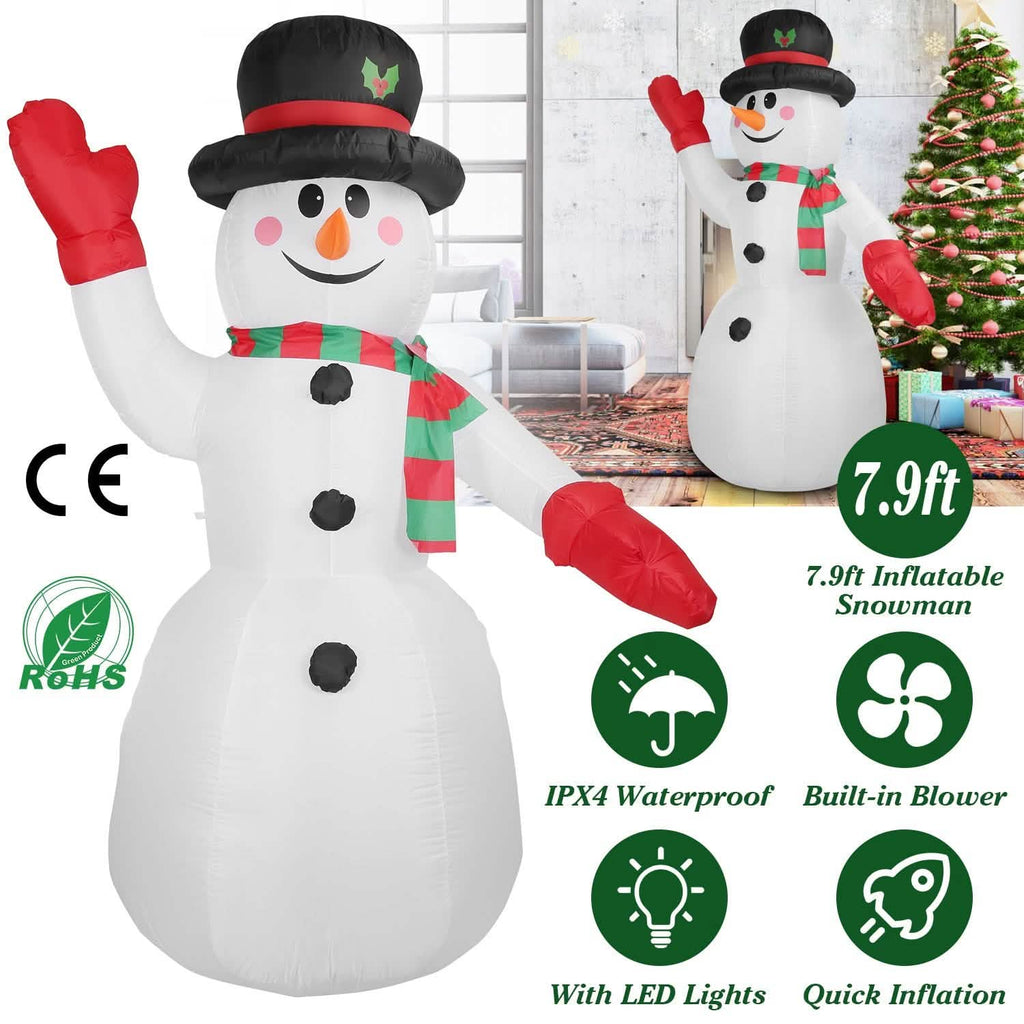 7.9フィート クリスマス用巨大インフレータブル雪だるま LEDライト付き 帽子とマフラー付き