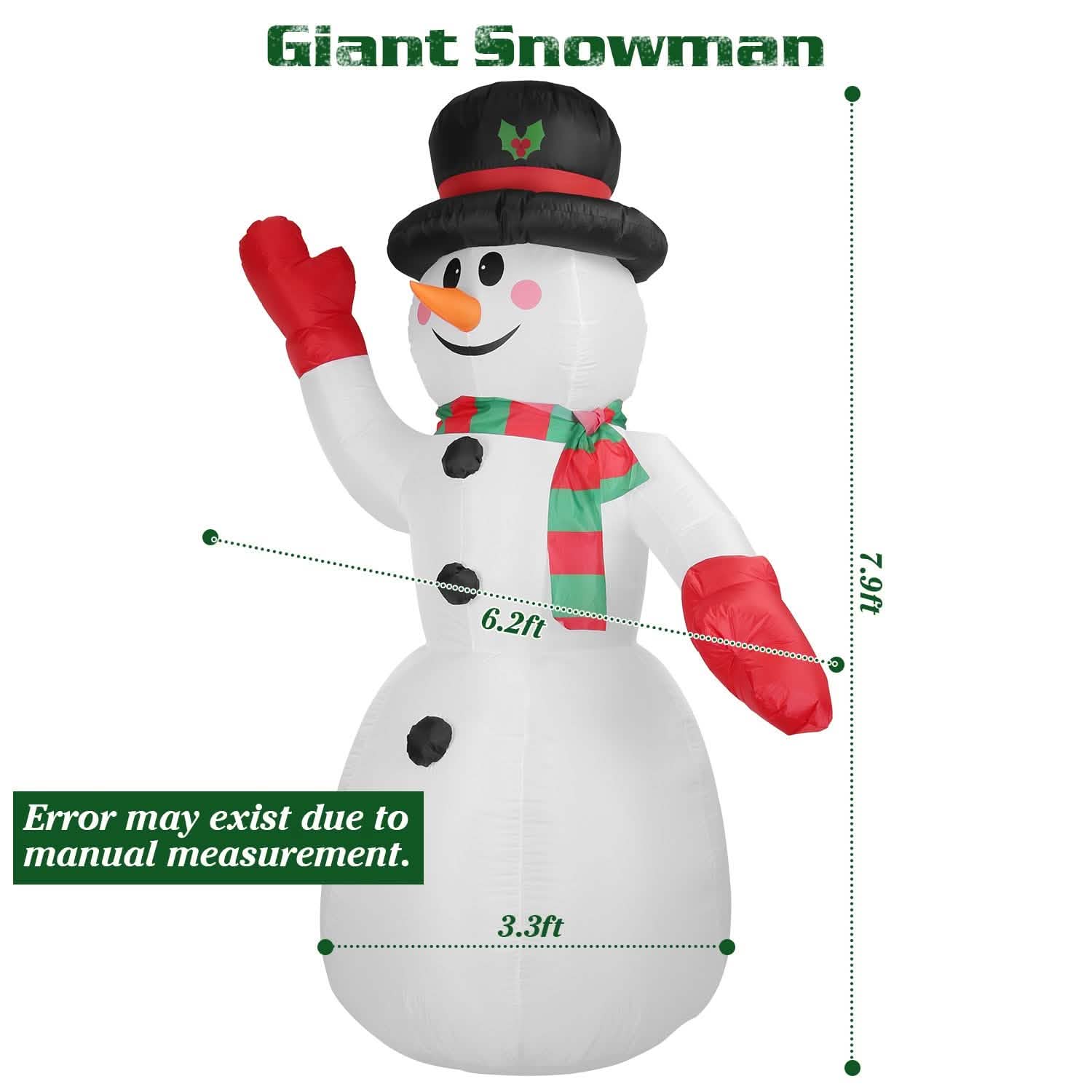 7.9フィート クリスマス用巨大インフレータブル雪だるま LEDライト付き 帽子とマフラー付き