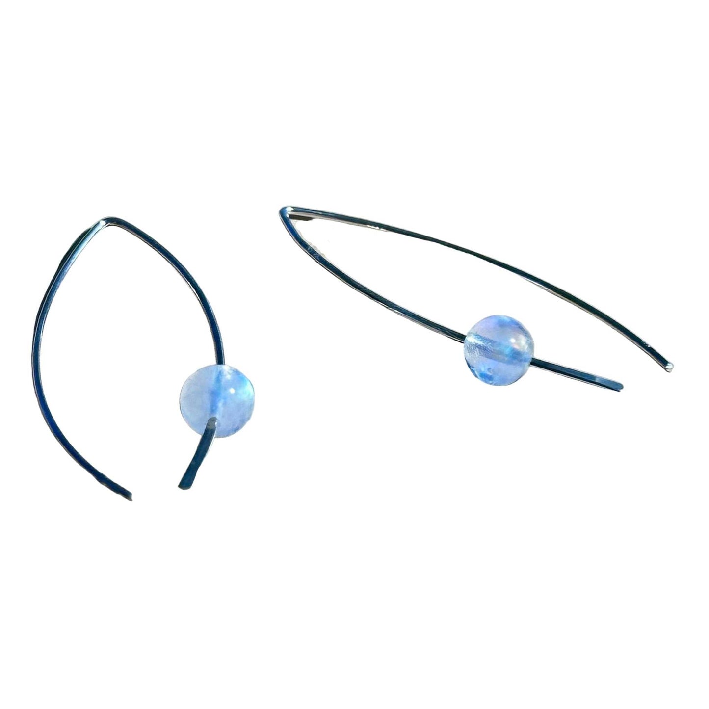 Rainbow Moonstone Crescent Bertoni Earrings - Sterling Silver