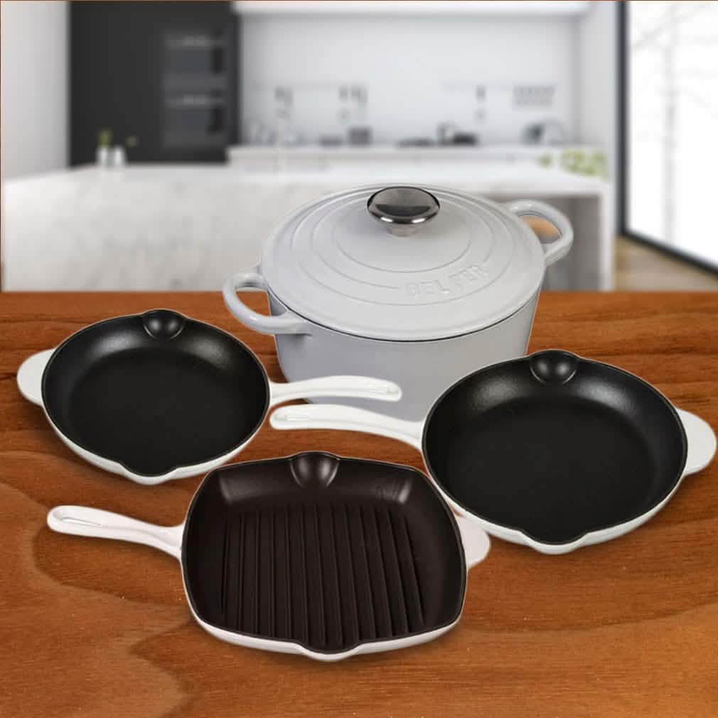 Inspired Home 5-Piece Enameled Cast Iron Cookware Set - Pure White