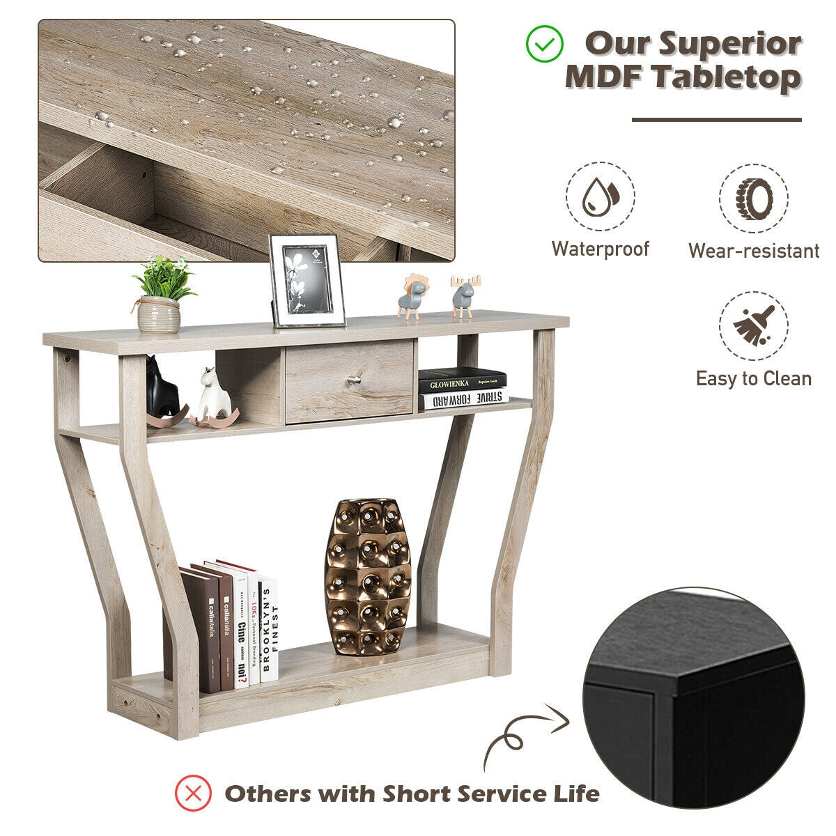 Curved Frame Modern Console Table with Storage Drawer for Entryway