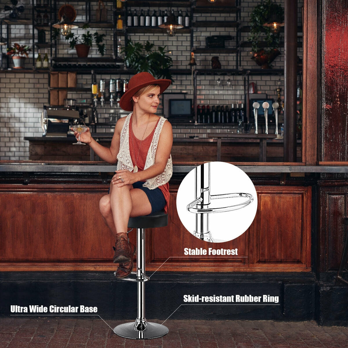 1 PC Round Bar Stool Adjustable Swivel Pub Chair