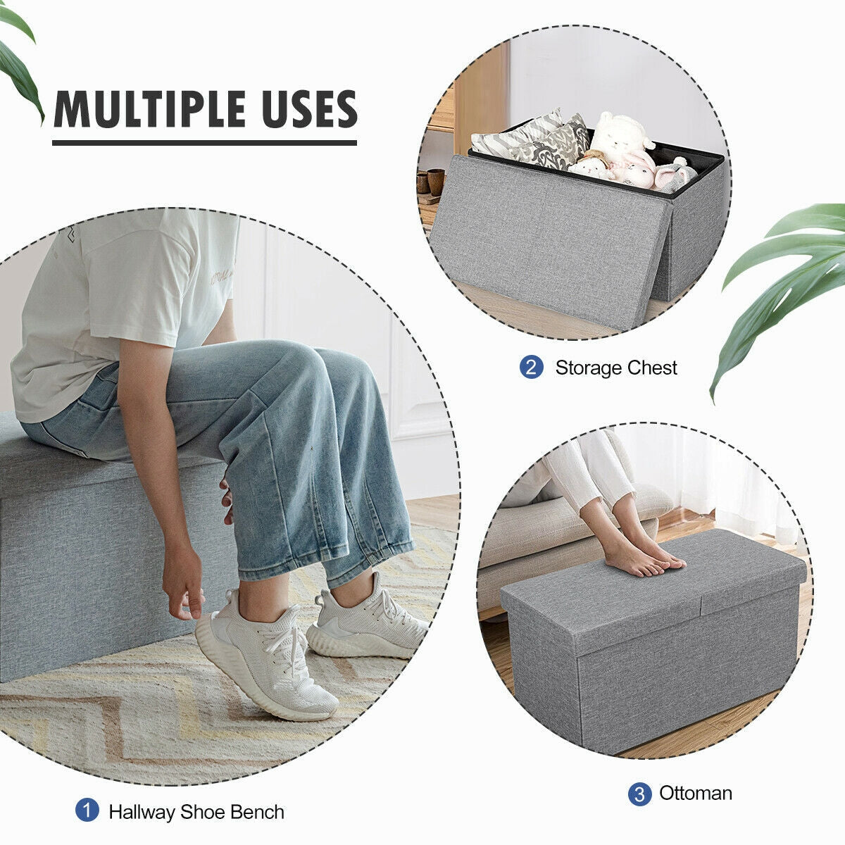 30 Inch Folding Storage Ottoman with Lift Top