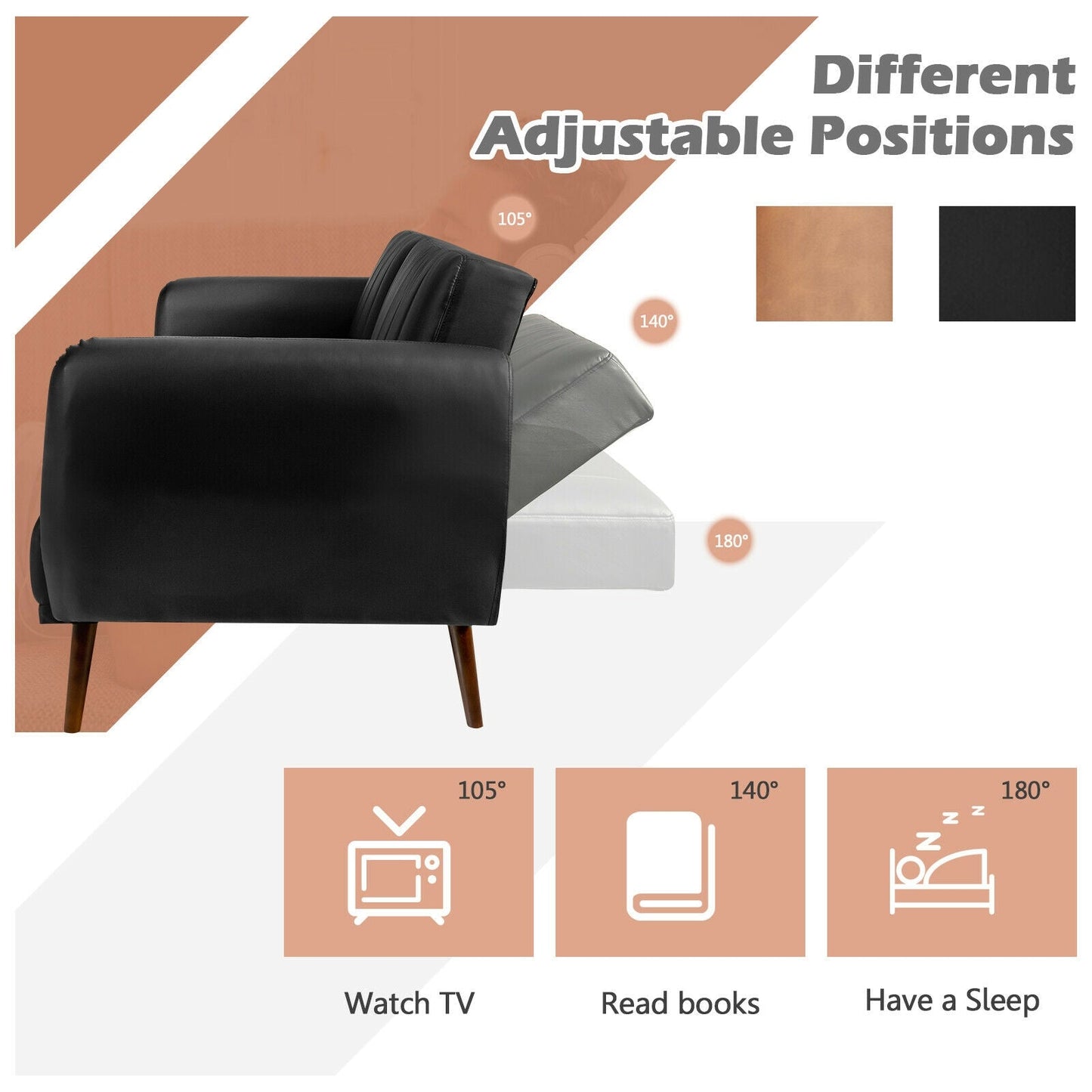3 Seat Convertible Sofa Bed with Adjustable Backrest for Living Room