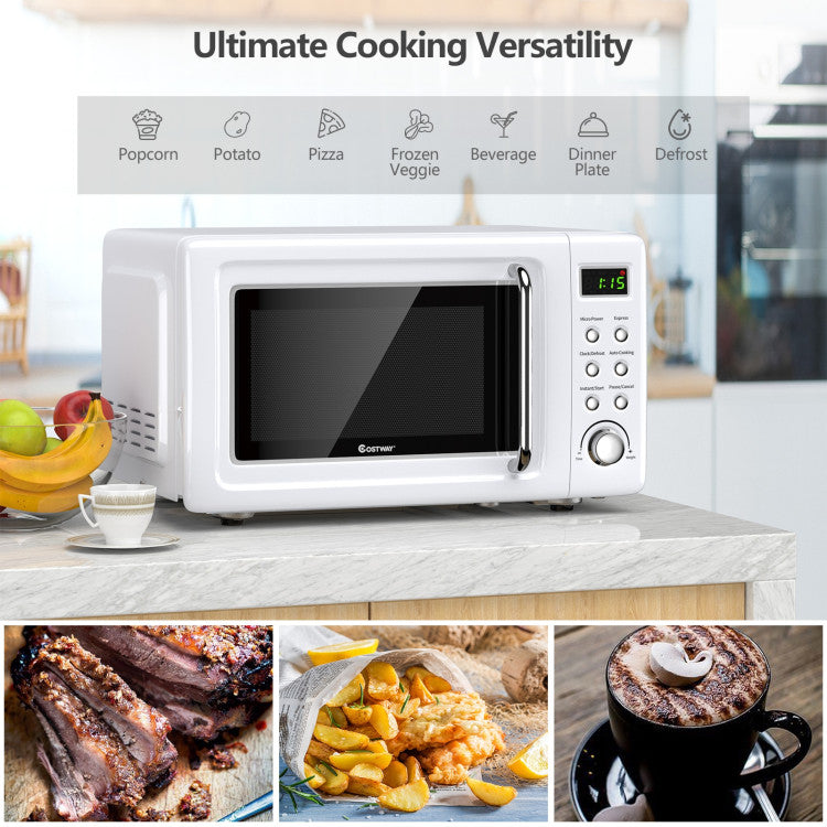 700W Retro Countertop Microwave Oven with 5 Micro Power and Auto Cooking Function