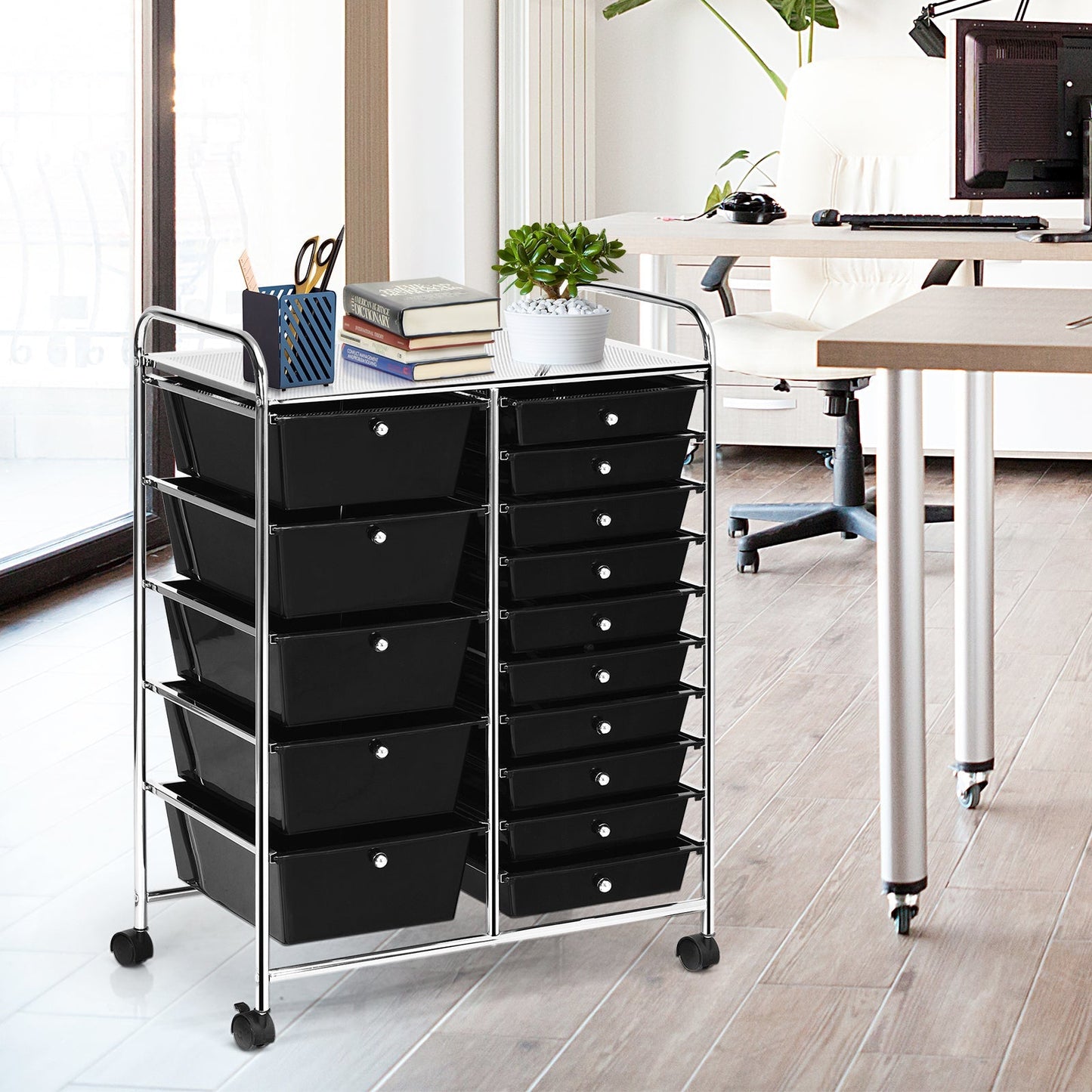 15-Drawer Utility Rolling Cart with Drawers Multi-Use Storage-Icecream Multicolor