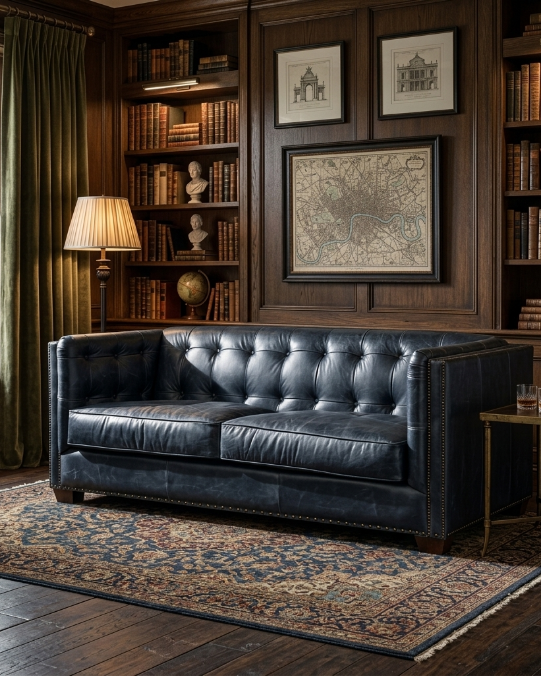 Tuxedo Leather Sofa - Slate